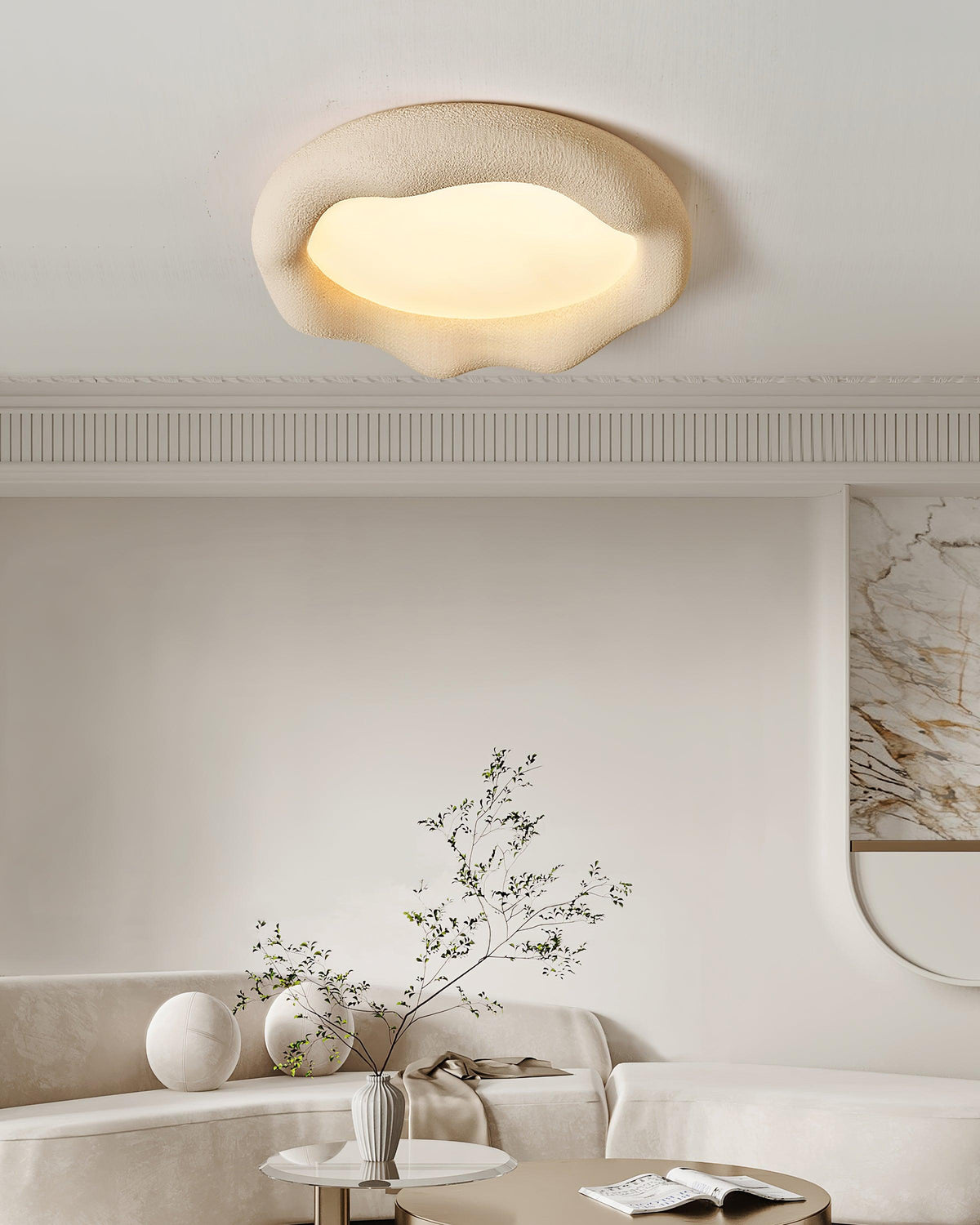Ceiling Light Organic Resin and Fiberglass Fixture in Beige-Neutral Decor
