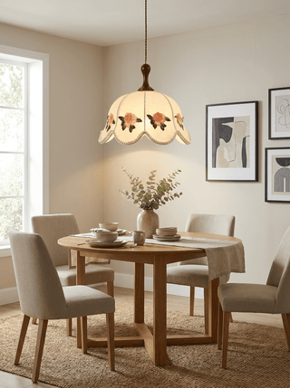 Embroidered Floral Fabric Pendant Light-Neutral Decor