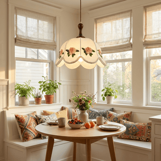 Embroidered Floral Fabric Pendant Light-Neutral Decor