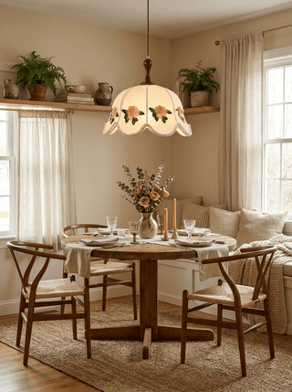Embroidered Floral Fabric Pendant Light-Neutral Decor