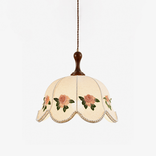 Embroidered Floral Fabric Pendant Light-Neutral Decor