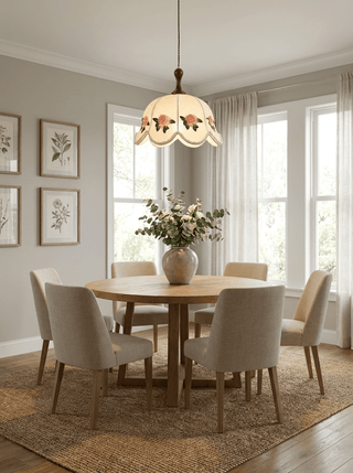 Embroidered Floral Fabric Pendant Light-Neutral Decor