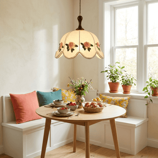 Embroidered Floral Fabric Pendant Light-Neutral Decor