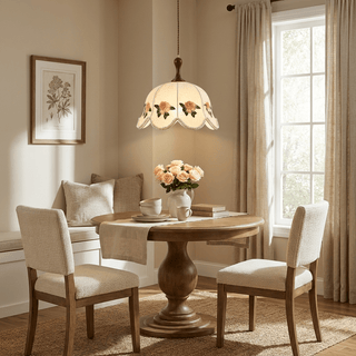 Embroidered Floral Fabric Pendant Light-Neutral Decor