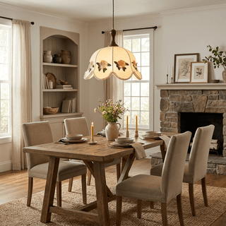Embroidered Floral Fabric Pendant Light-Neutral Decor