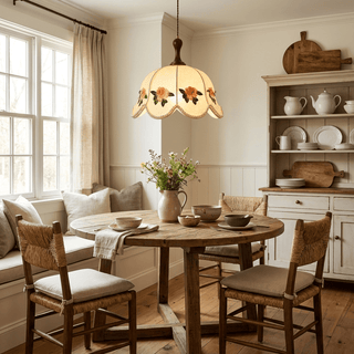 Embroidered Floral Fabric Pendant Light-Neutral Decor