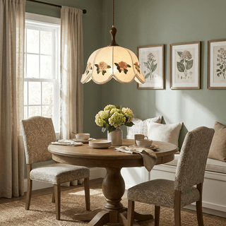 Embroidered Floral Fabric Pendant Light-Neutral Decor