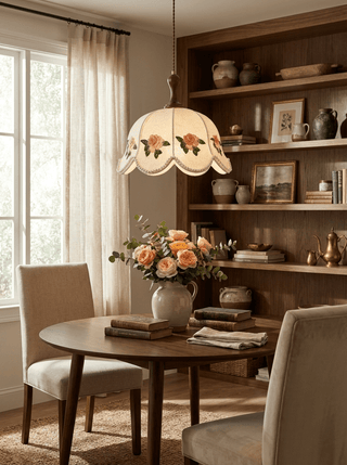 Embroidered Floral Fabric Pendant Light-Neutral Decor