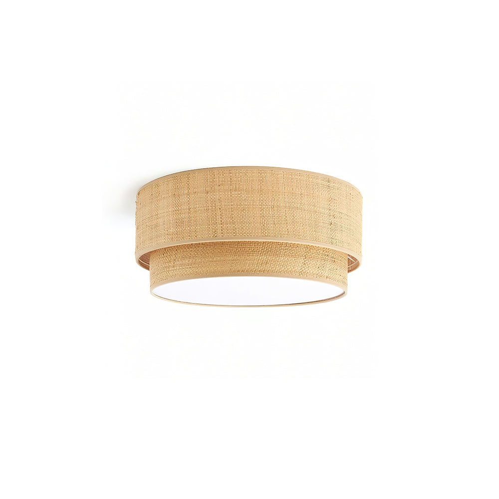 Emiko Ceiling Light in natural raffia finish, viewed from the front.
