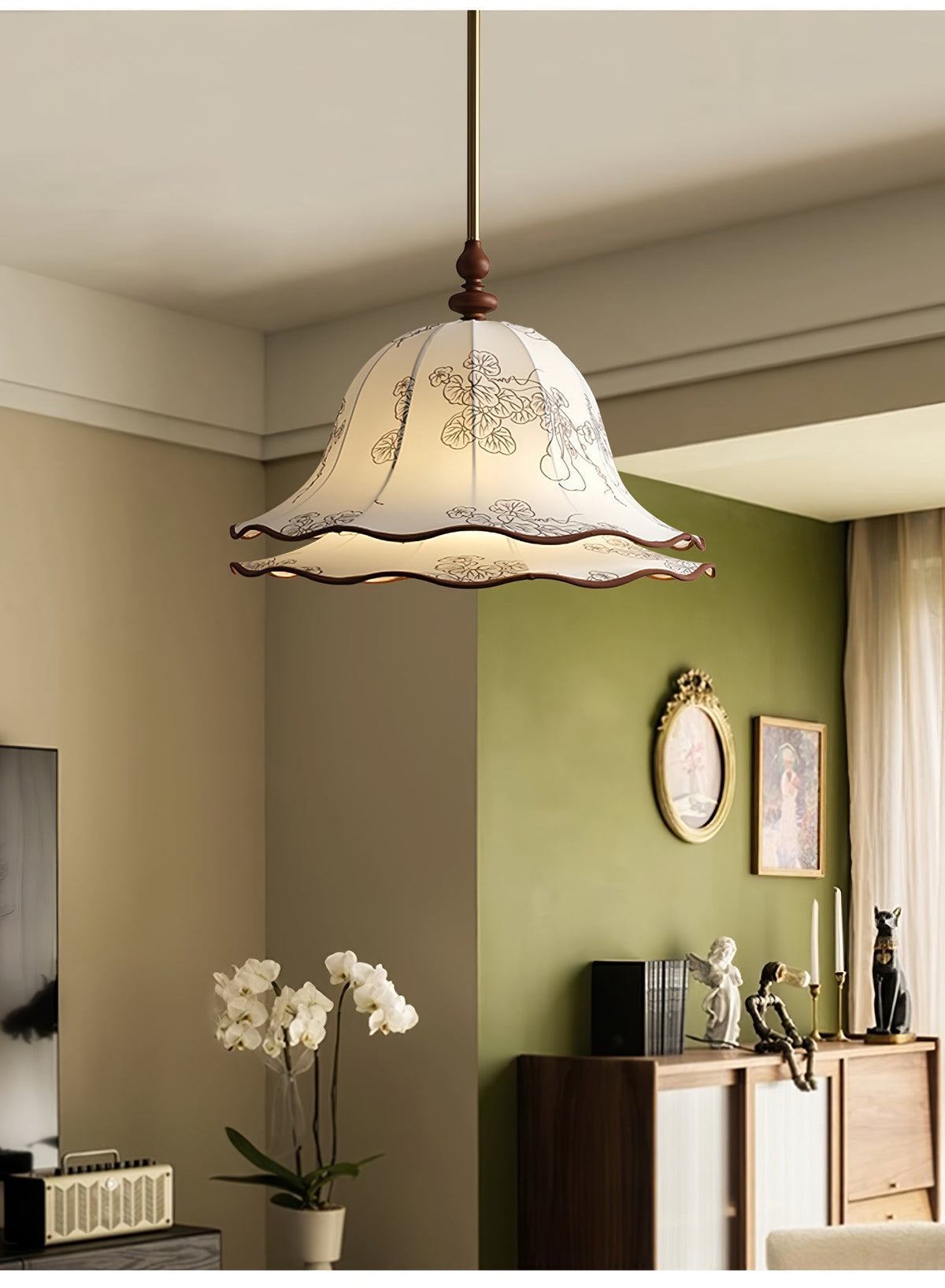 Salanne Suspension Élégante en Tissu Fleuri et Bois