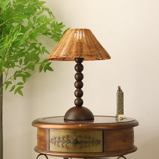 Auroran Lampe de Table en Bois Et Rotin