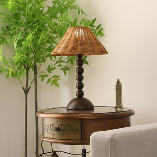Auroran Lampe de Table en Bois Et Rotin