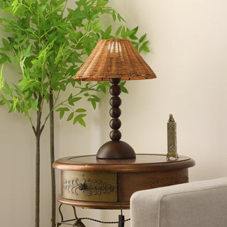 Auroran Lampe de Table en Bois Et Rotin