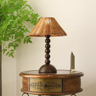 Auroran Lampe de Table en Bois Et Rotin