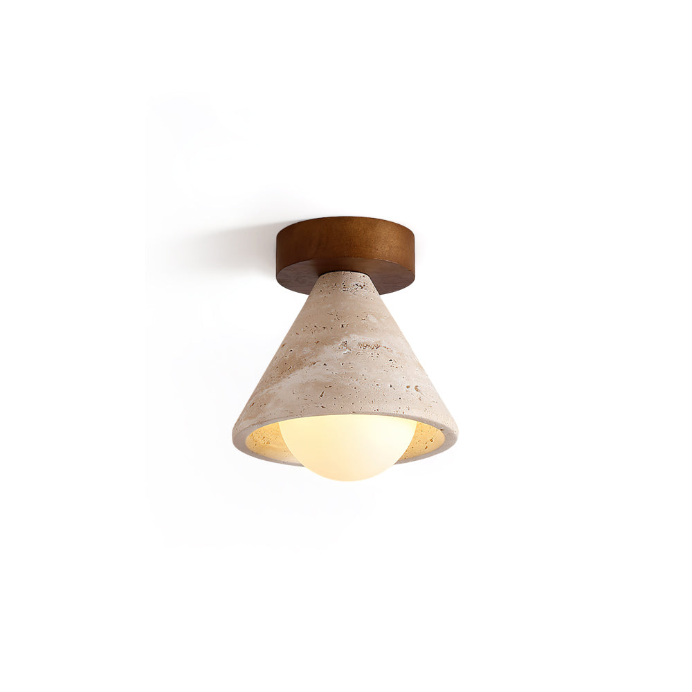 Emmet Ceiling Light with a natural travertine conical shade.