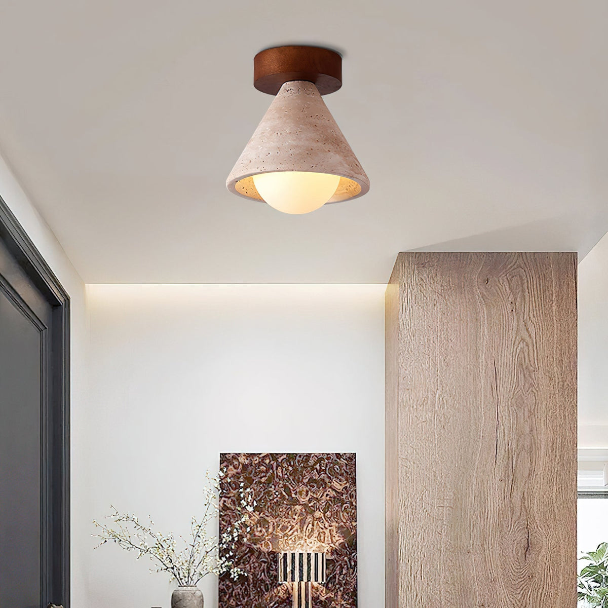 Emmet Ceiling Light illuminated, casting a warm glow.