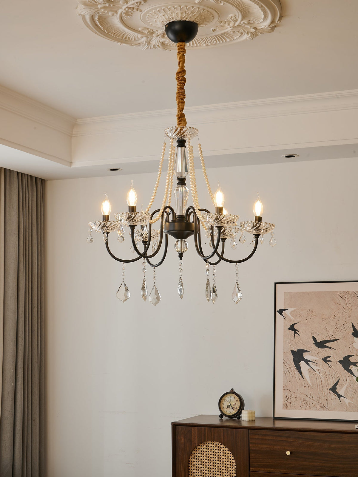 Cyraya Lustre Postmoderne de Luxe en Cristal et Perles