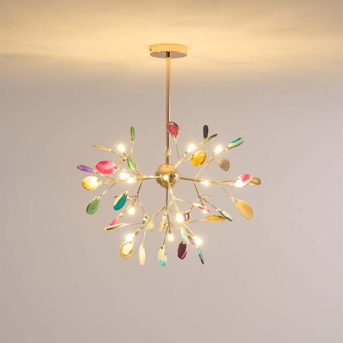 Rivana Lustre Feuille Colorée Bras Dorés