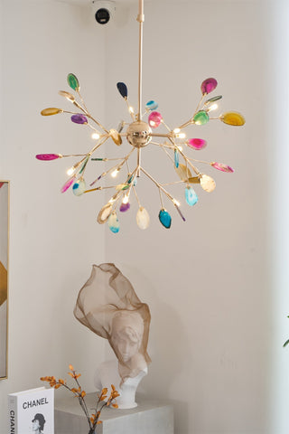 Lustra Lustre Feuille Colorée Bras Dorés
