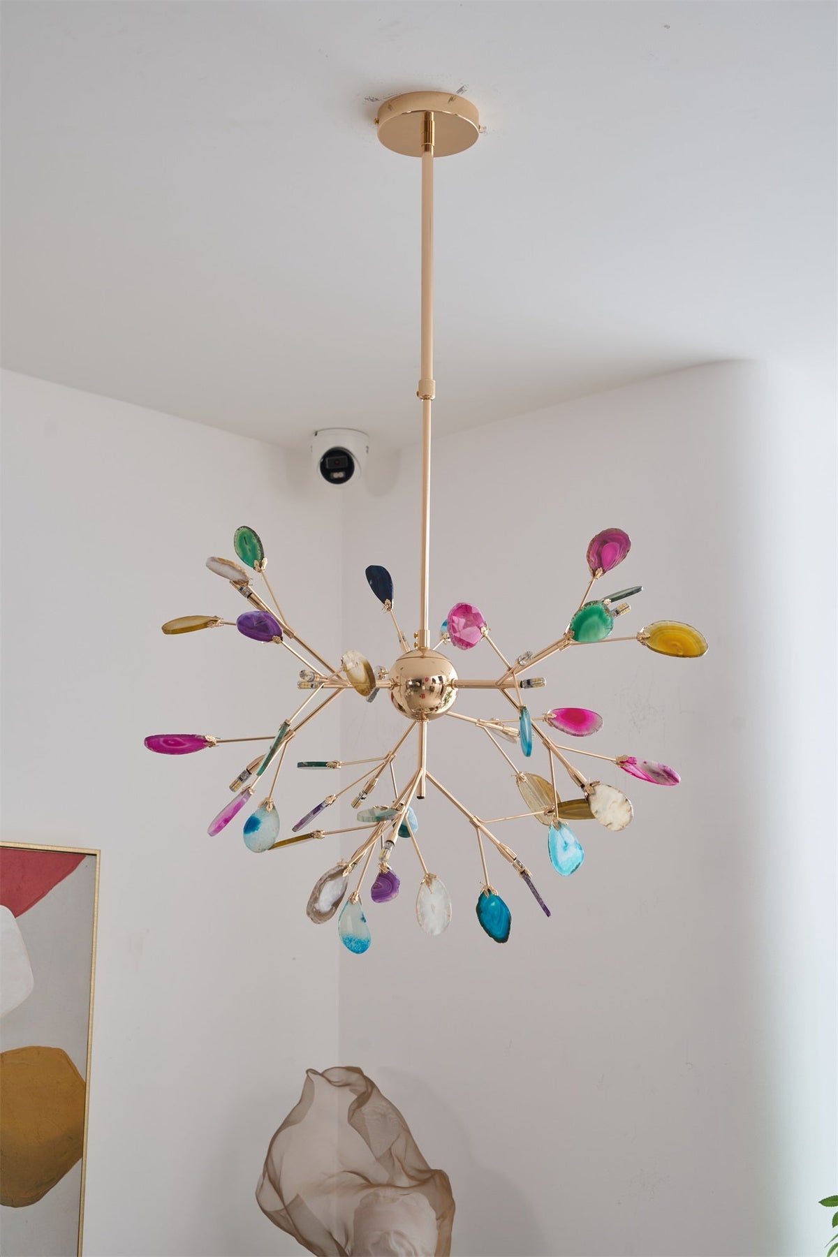 Rivana Lustre Feuille Colorée Bras Dorés