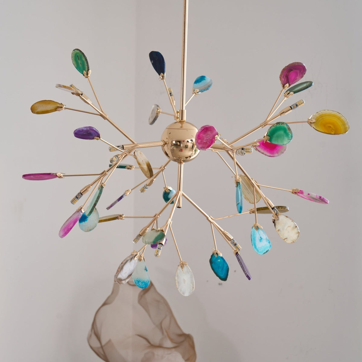 Rivana Lustre Feuille Colorée Bras Dorés