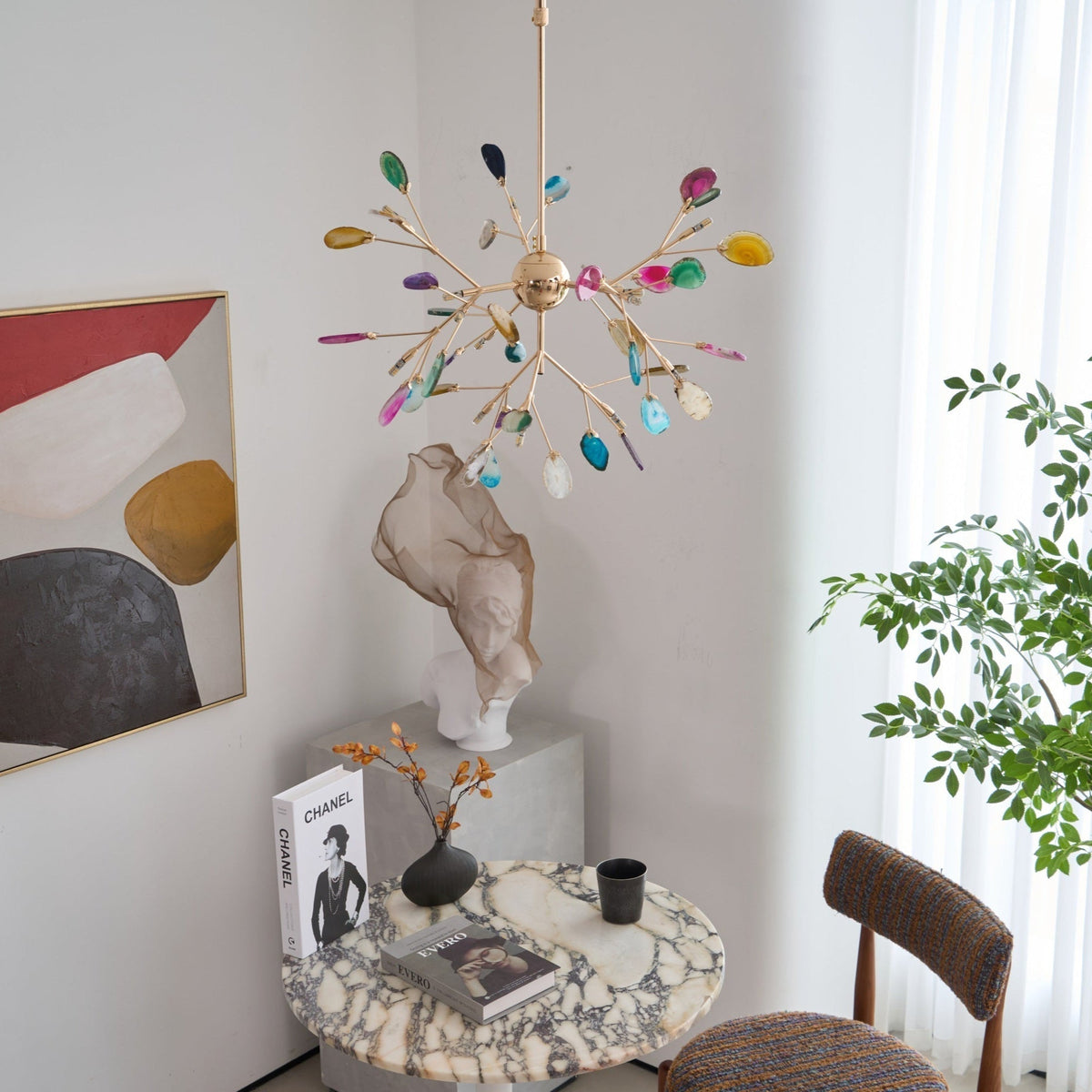 Rivana Lustre Feuille Colorée Bras Dorés