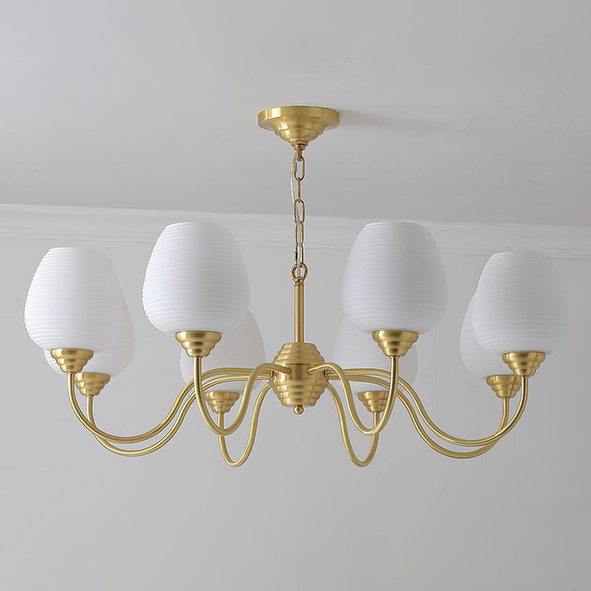 Grevessa Lustre Laiton Antique Verre Blanc