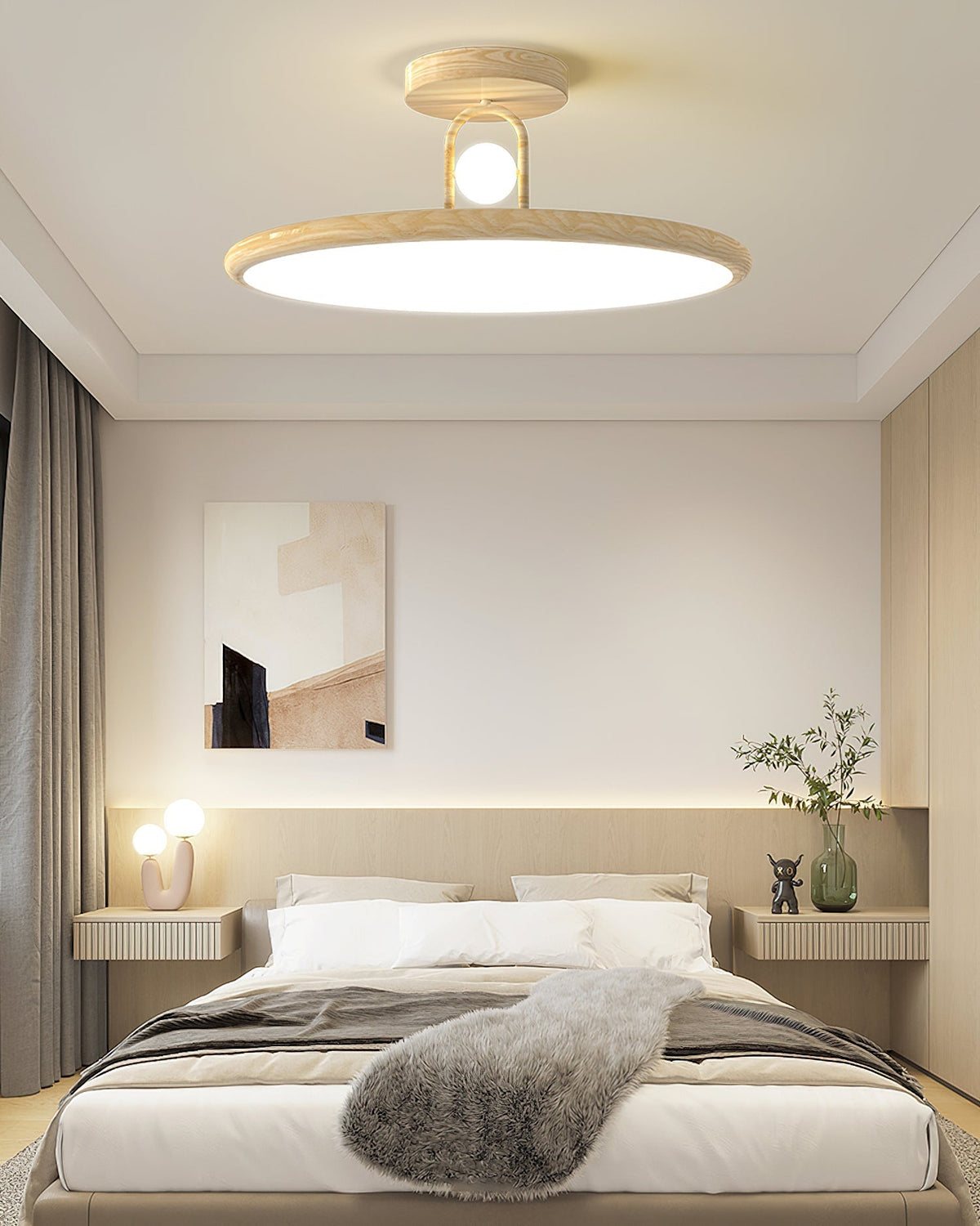 The walnut color lamp viewed from below, showing the integrated LED light source.