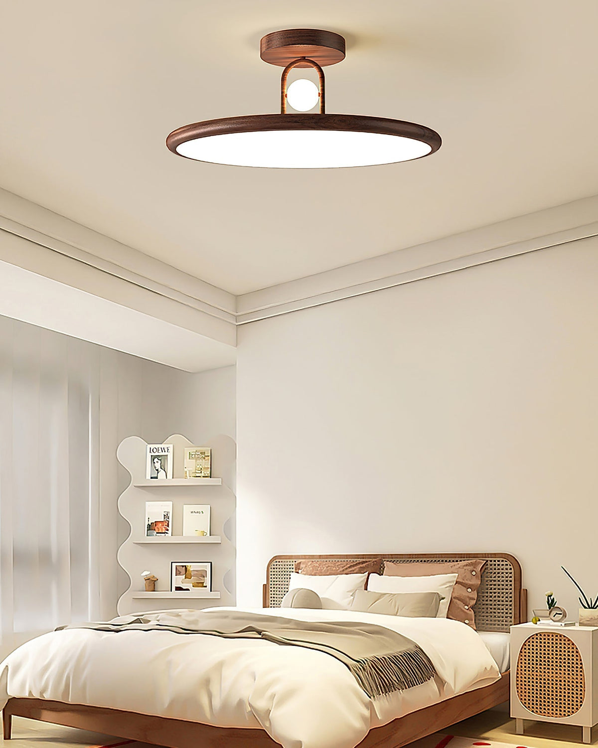 The ceiling lamp installed in a contemporary living room, providing warm light.