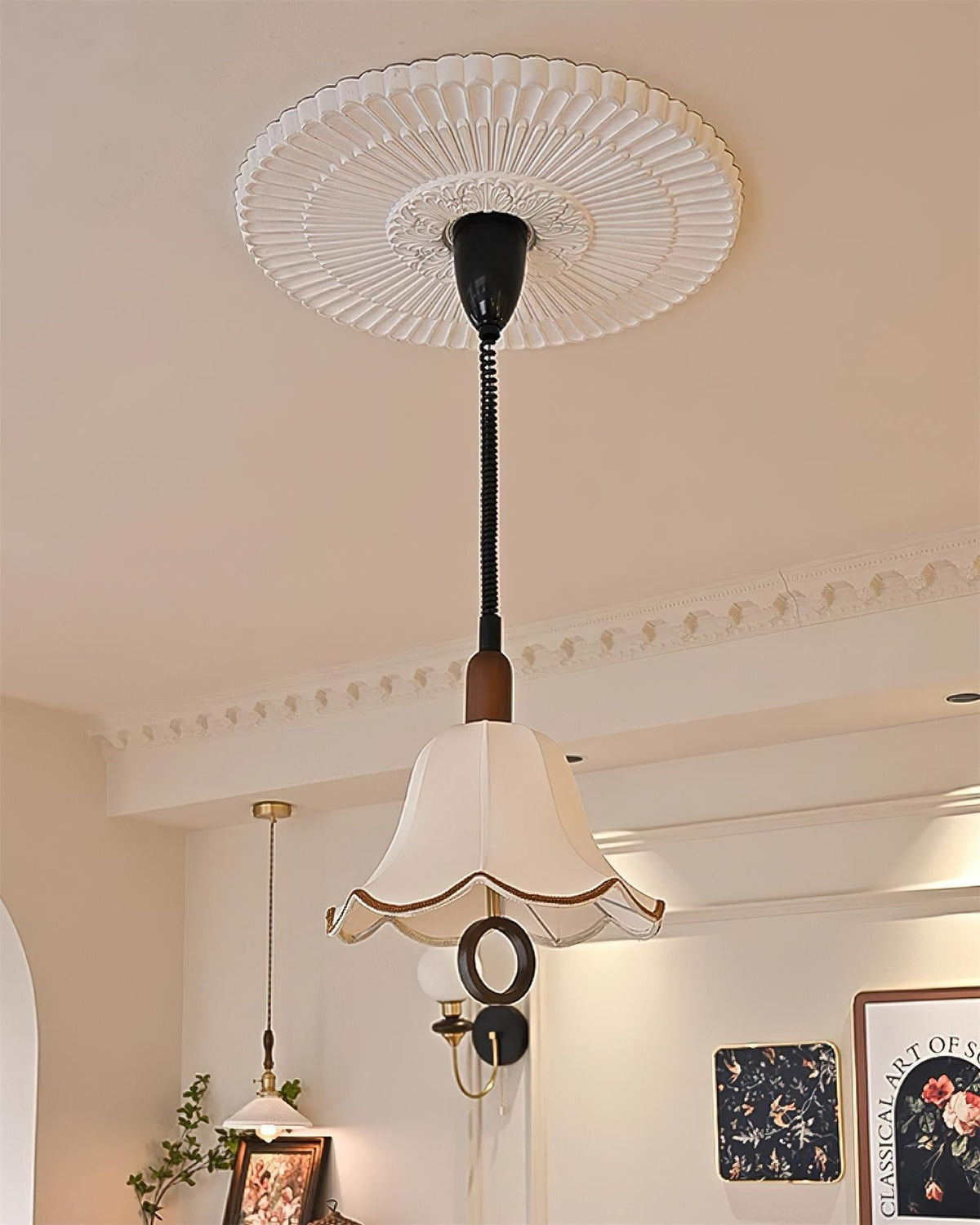 Ivaraine Classique Élégance Tissu Bois Suspension Lumière