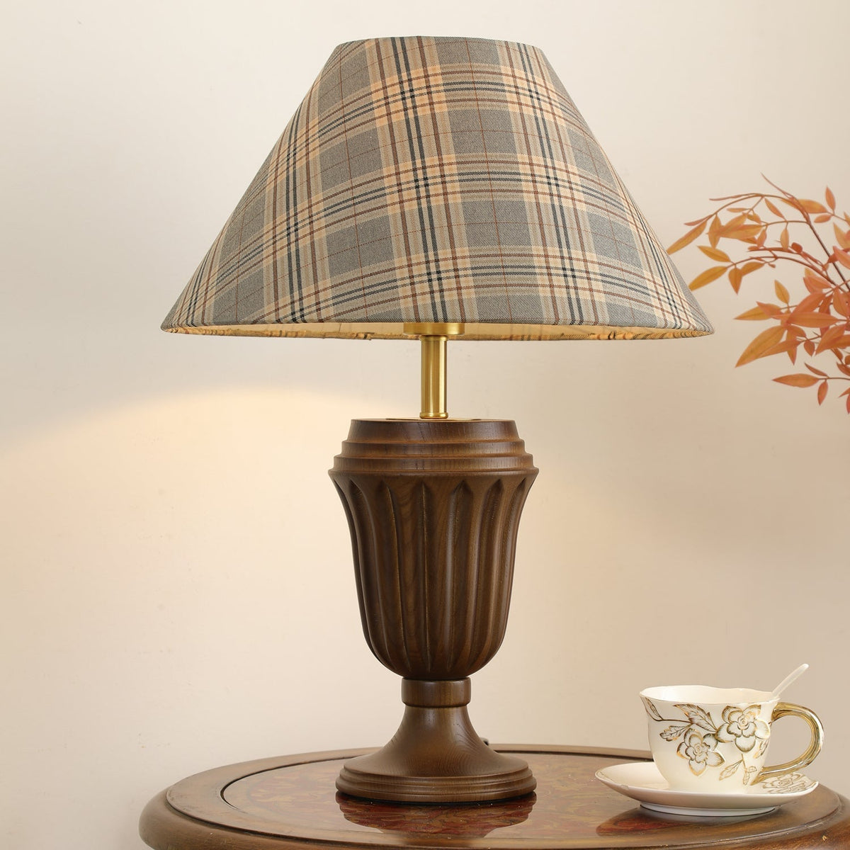 Orione Lampe de Table en Bois Et Tissu
