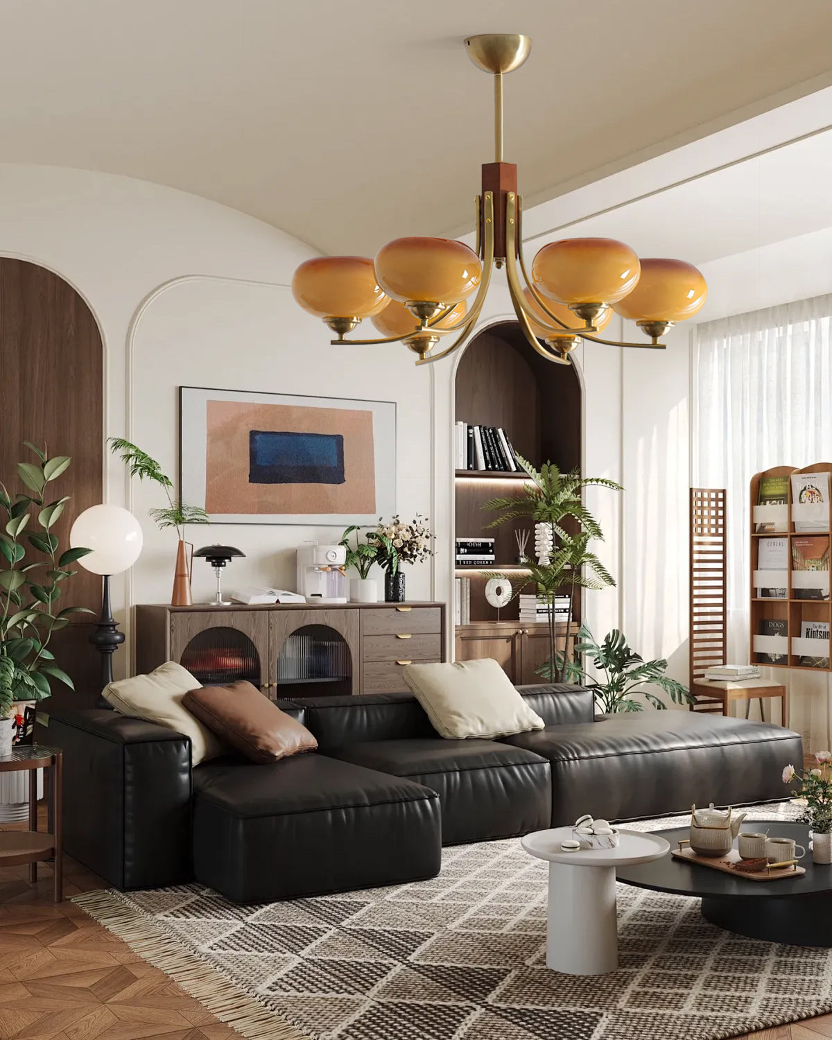 Vira 6-Light Amber Glass Globe Chandelier-Neutral Decor