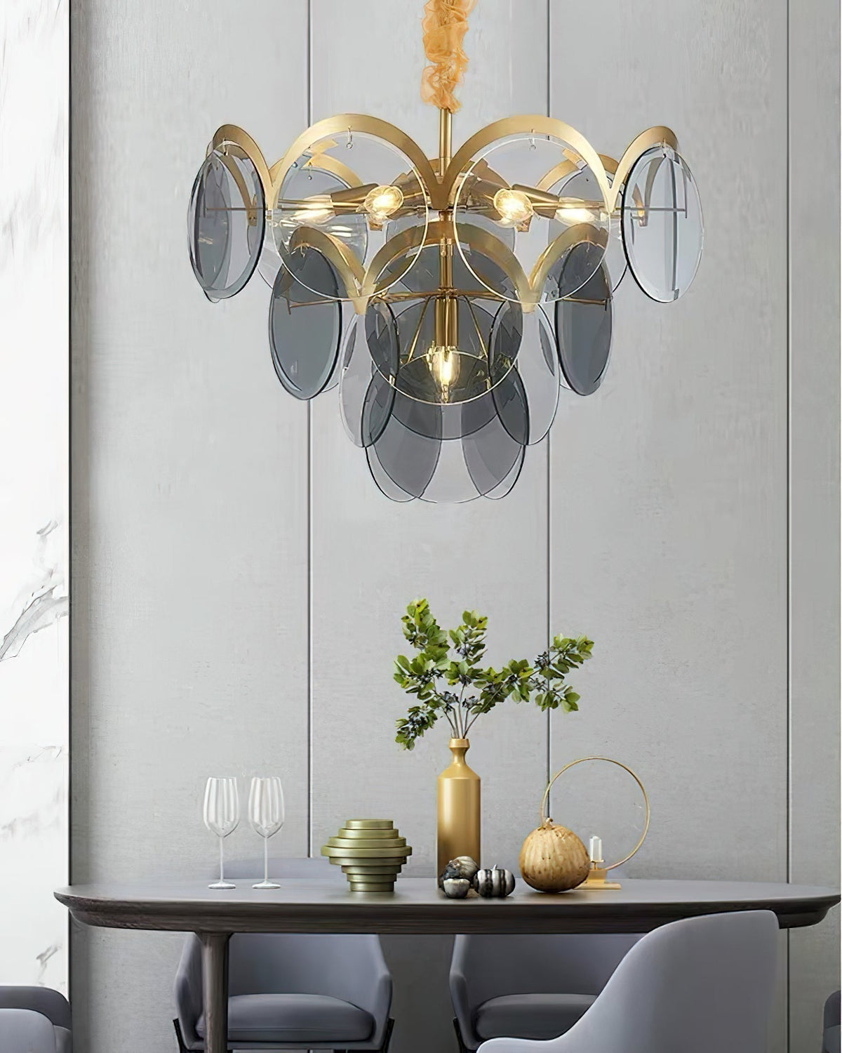 Leveria Lustre en Verre Ambre à Cercles Empilés