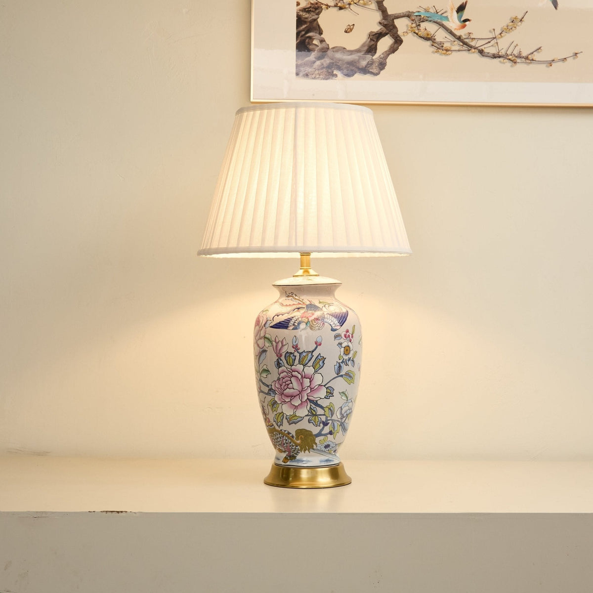 Famille Rose Ceramic Table Lamp-Neutral Decor
