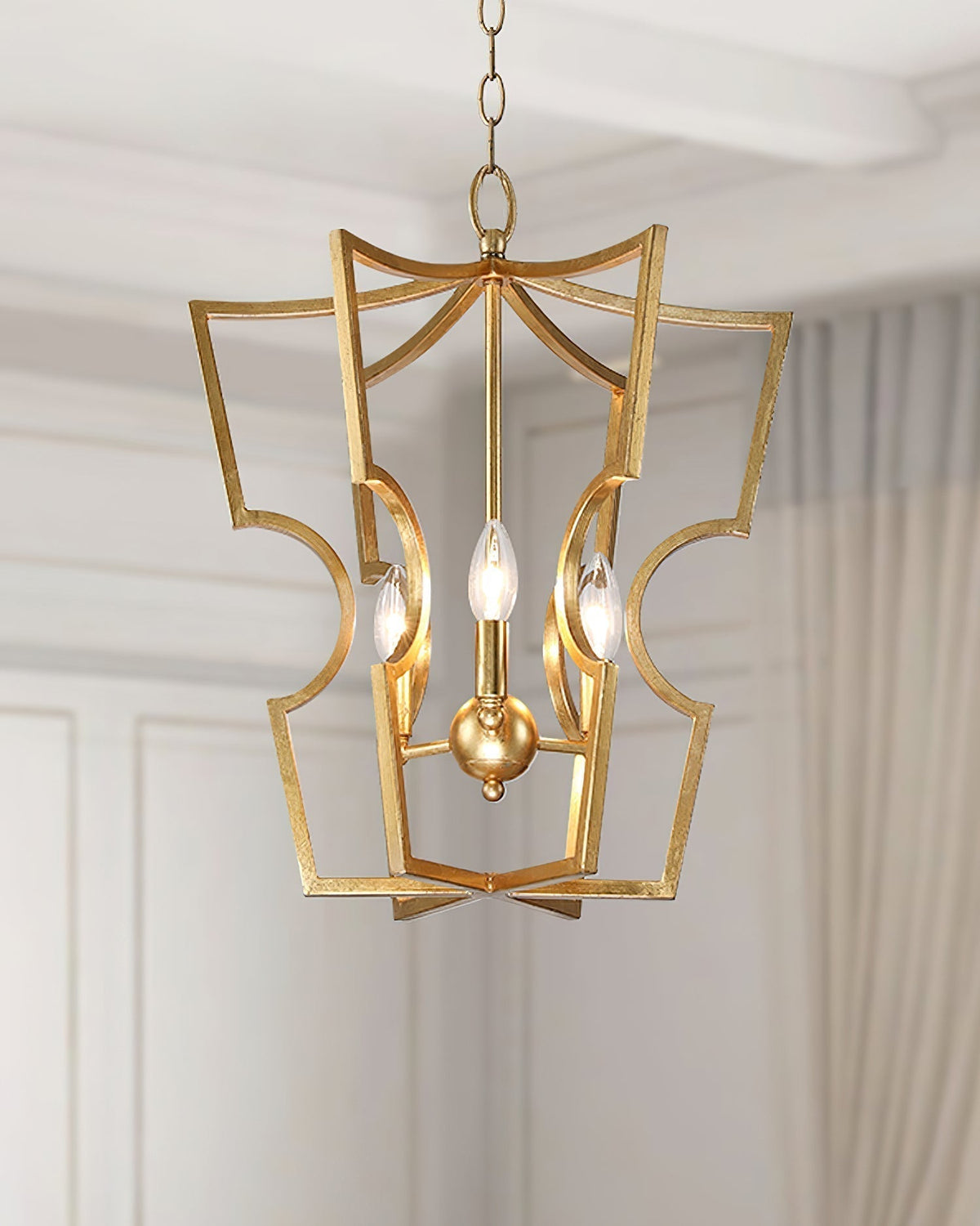 Mavien Lustre Cadre Lanternes Doré