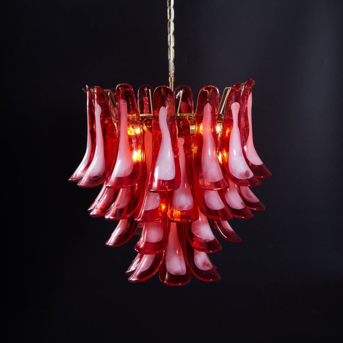 Coreva Lustre Rouge Pétale Verre Superposé Artistique