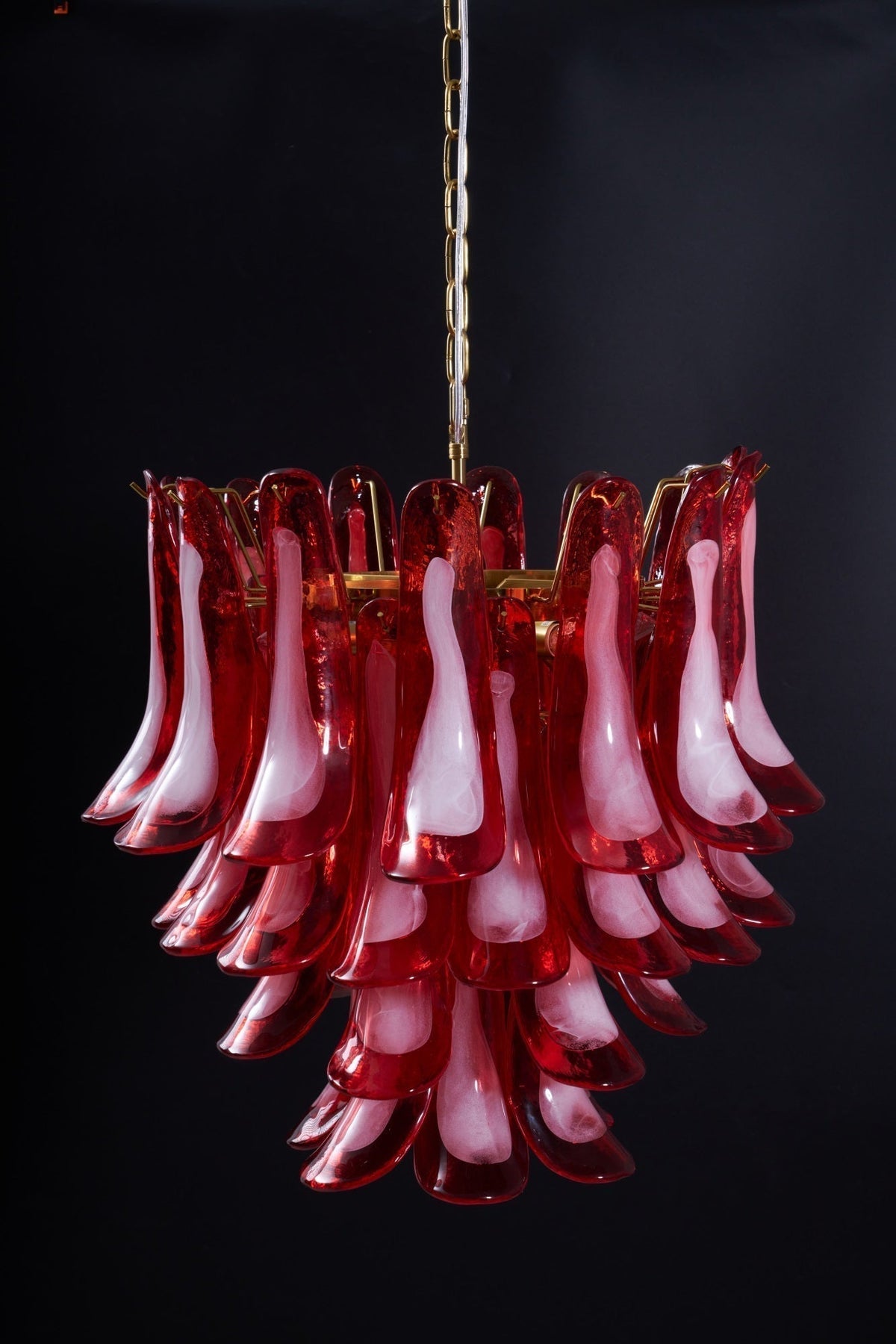 Coreva Lustre Rouge Pétale Verre Superposé Artistique