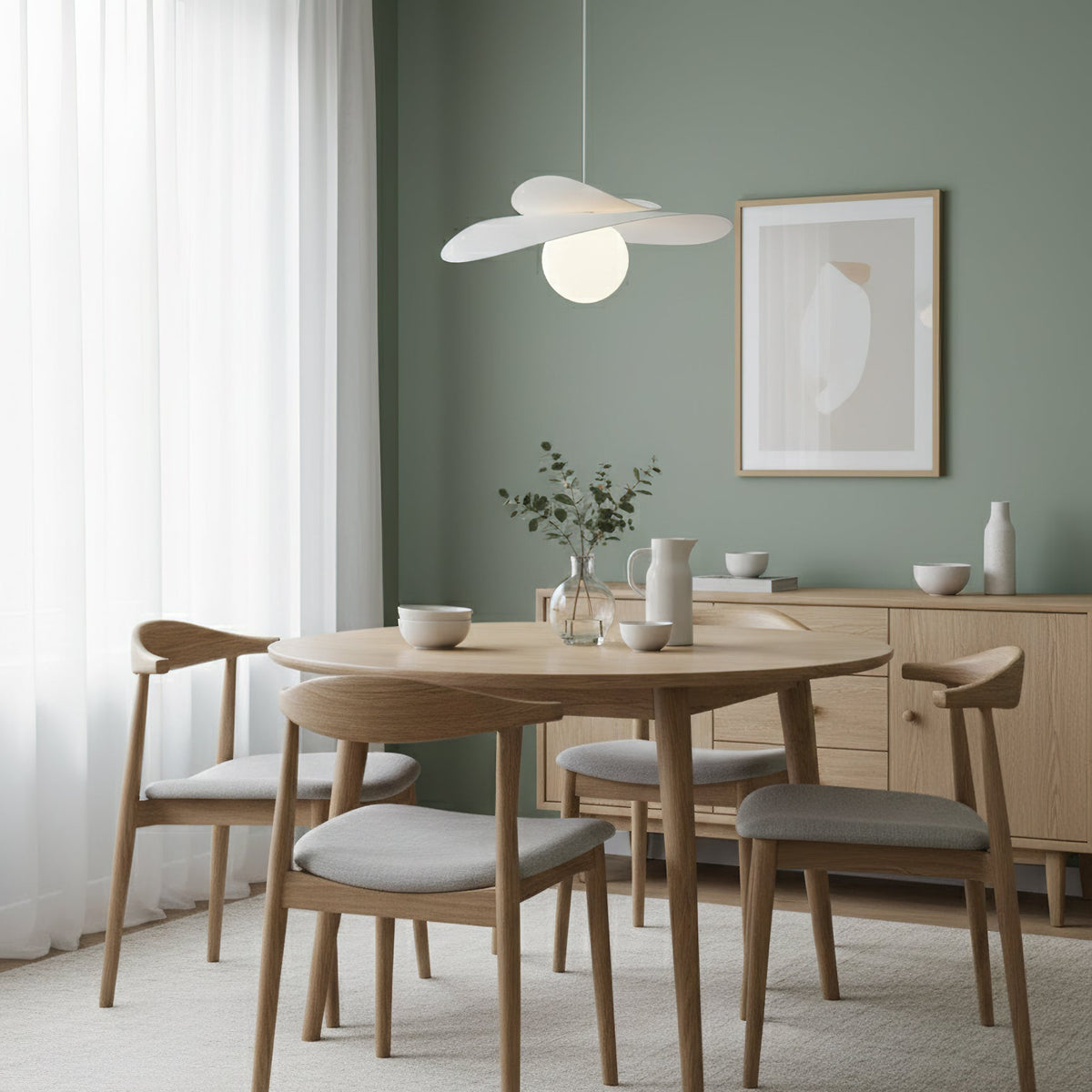 Fiksa Pendant Lamp illuminated, casting a warm glow.