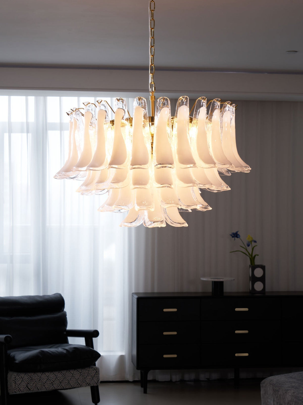 Orleria Lustre Rose Verre Feuille Superposé Florale Glamour