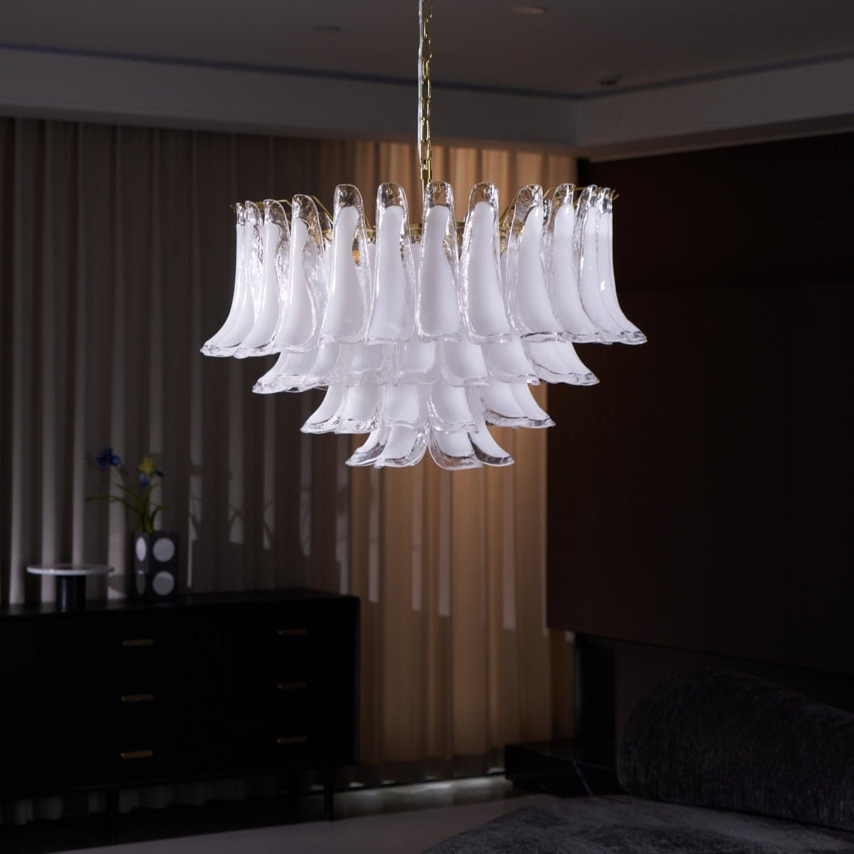 Orleria Lustre Rose Verre Feuille Superposé Florale Glamour