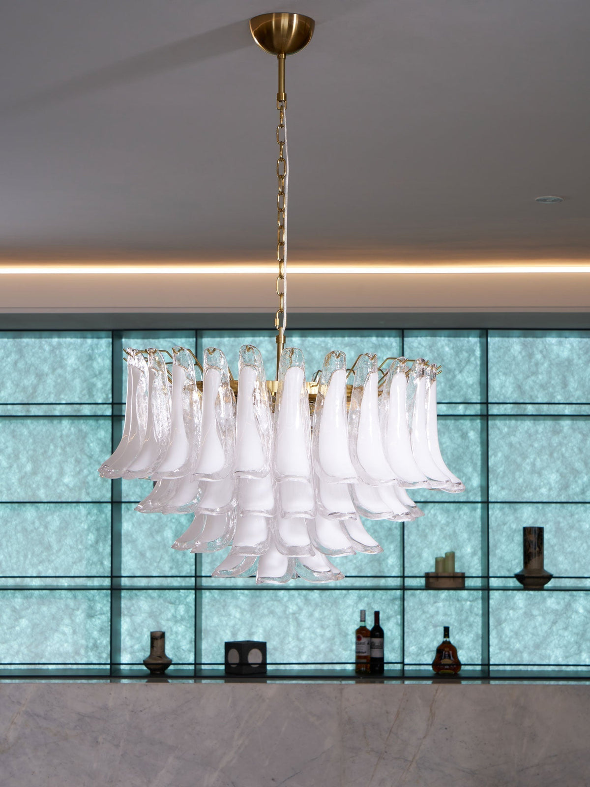 Orleria Lustre Rose Verre Feuille Superposé Florale Glamour
