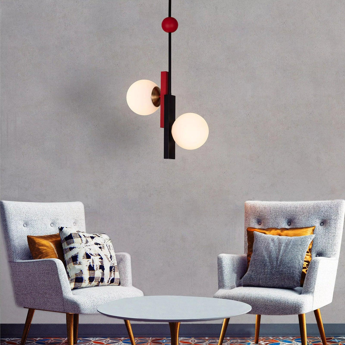 Aurenna Suspension Double Globe Barres Linéaires Géométrique