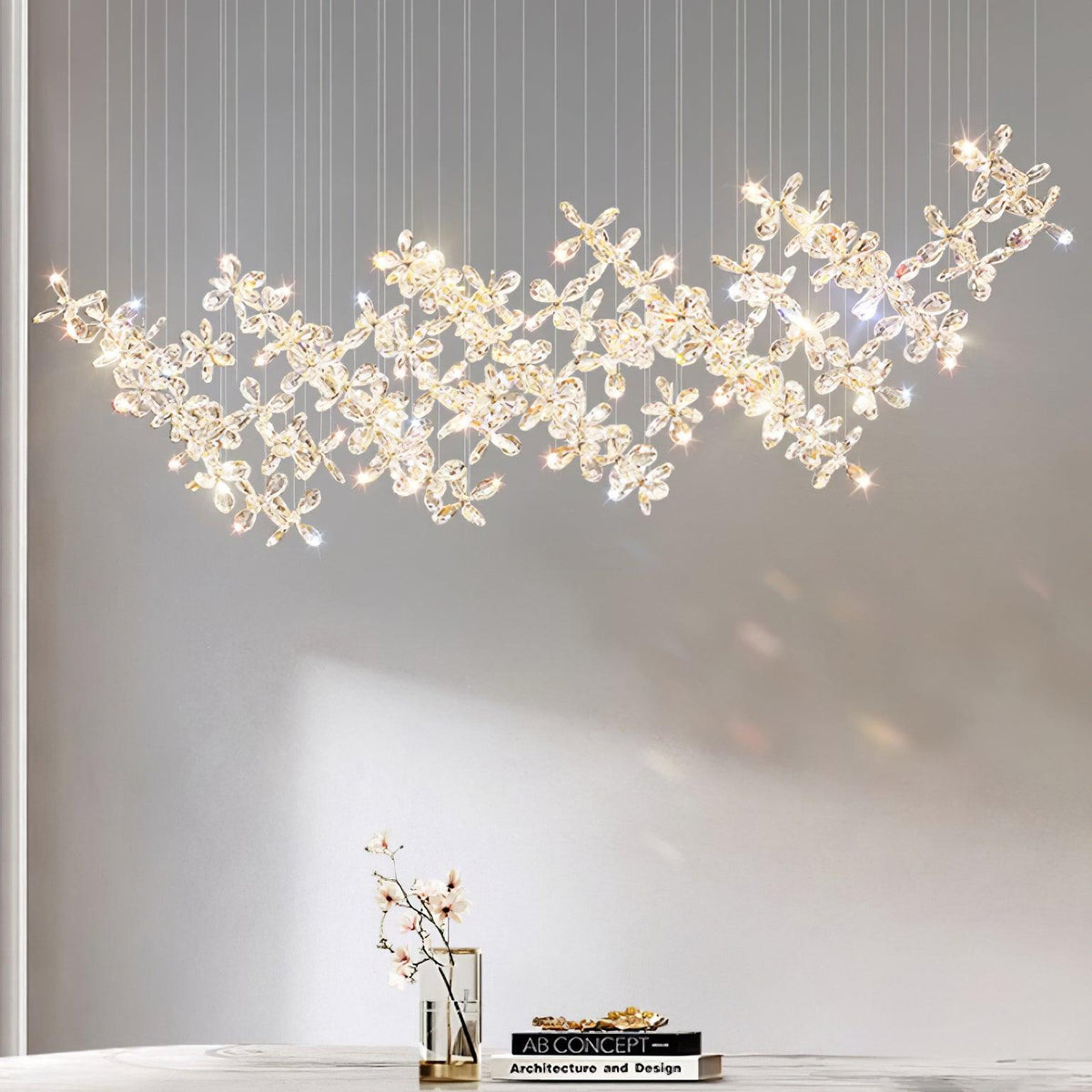 Veyrien Lustre Cristal Papillon Bouquet Floral
