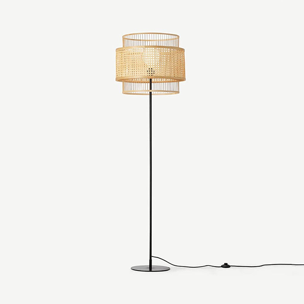 Ritta Lampadaire Anneau Simple, Métal/Rotin, Bois, Salon/Salle à Manger