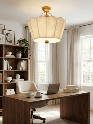 Flora Pleated Fabric Semi-Flush Mount-Neutral Decor