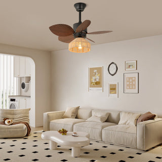 Plafonnier ventilateur Rivora en rotin tropical