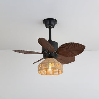 Plafonnier ventilateur Rivora en rotin tropical