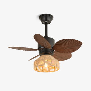 Plafonnier ventilateur Rivora en rotin tropical