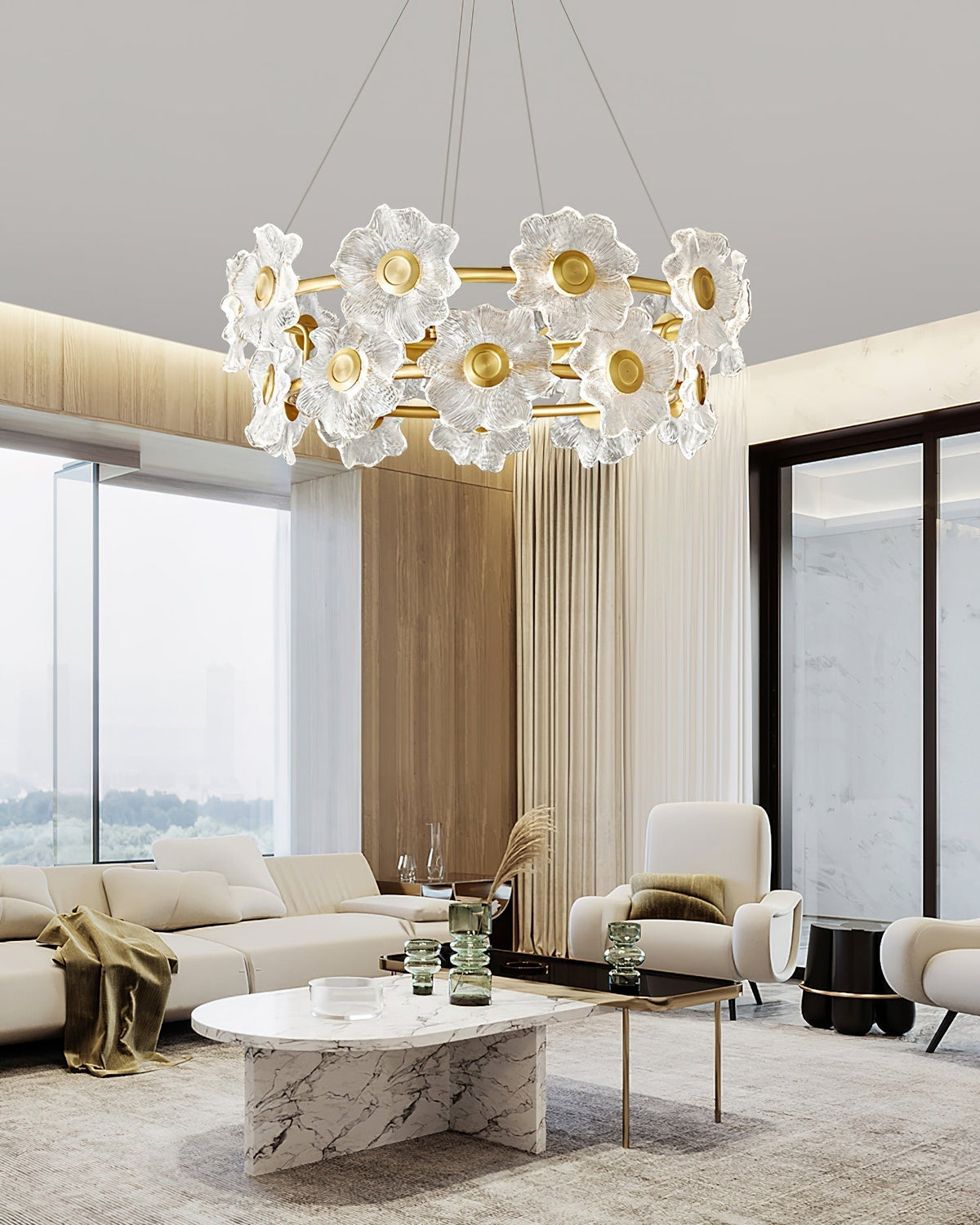 Vareneira Unique Fleur Laiton Verre Lustre