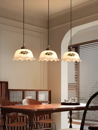 Floral Patterned Glass Pendant Light-Neutral Decor